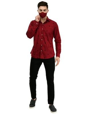 maroon printed casual shirt with face mask - 17335424 - Standard Image - 4