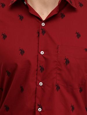 maroon printed casual shirt with face mask - 17335424 - Standard Image - 5