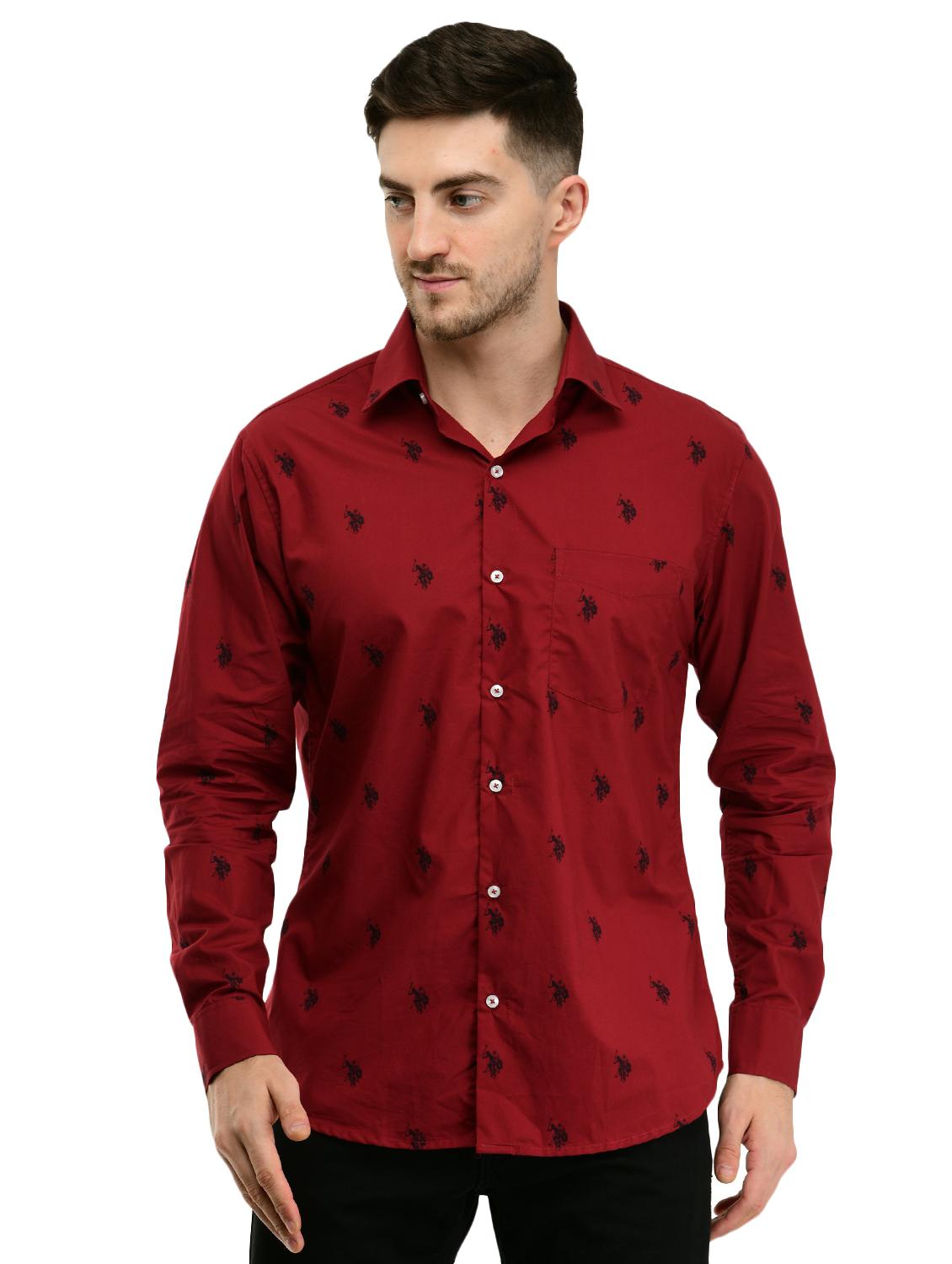 maroon printed casual shirt with face mask - 17335424 - Zoom Image - 1