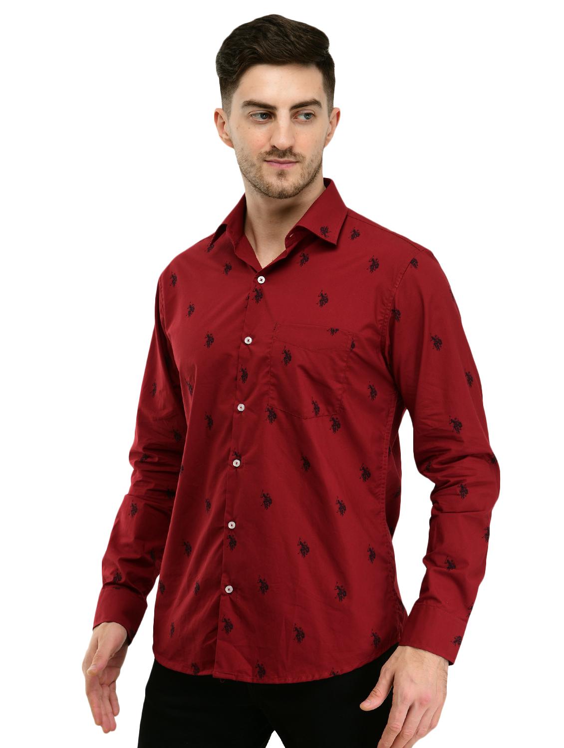 maroon printed casual shirt with face mask - 17335424 - Zoom Image - 2