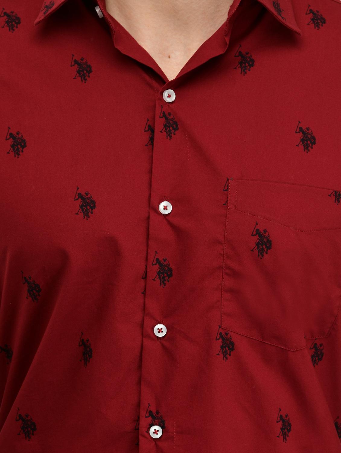 maroon printed casual shirt with face mask - 17335424 - Zoom Image - 5