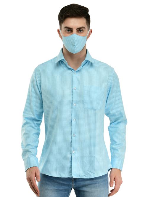 blue checkered casual shirt with face mask - 17335462 - Standard Image - 1
