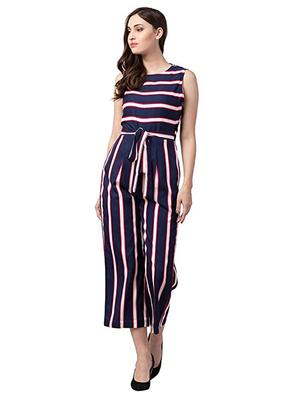 tie front striped jumpsuit - 17335801 - Standard Image - 2