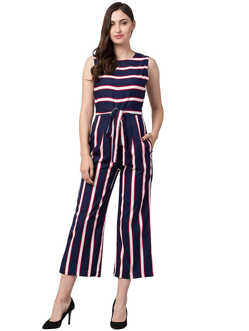 tie front striped jumpsuit - 17335801 - Zoom Image - 1