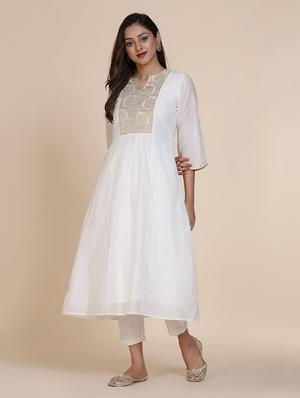 solid zari work a-line kurta - 17335827 - Standard Image - 2