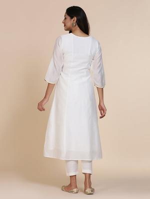 solid zari work a-line kurta - 17335827 - Standard Image - 3