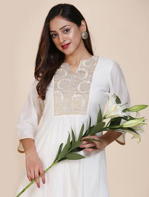 solid zari work a-line kurta - 17335827 - Standard Image - 5