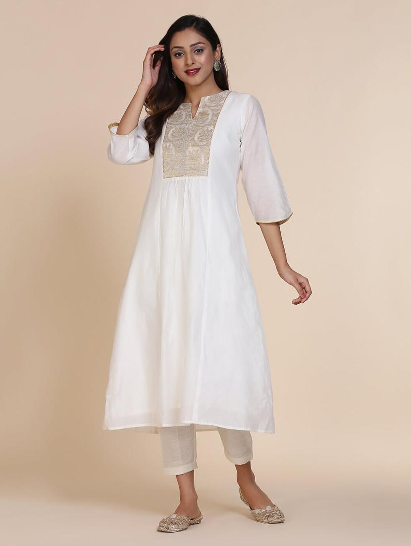 solid zari work a-line kurta - 17335827 - Zoom Image - 1