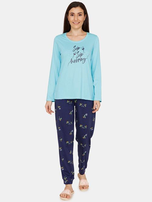 round neck printed pyjama set - 17336160 - Standard Image - 1