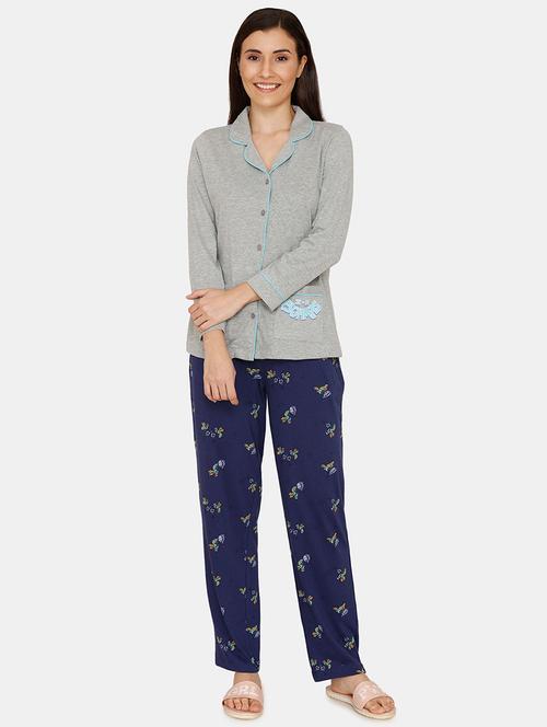 solid shirt with printed pyjama set - 17336164 - Standard Image - 1