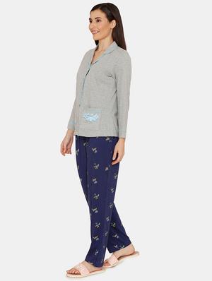 solid shirt with printed pyjama set - 17336164 - Standard Image - 2