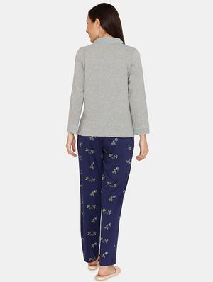 solid shirt with printed pyjama set - 17336164 - Standard Image - 3