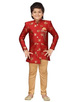 red polyester kurta set - 17336192 - Standard Image - 4