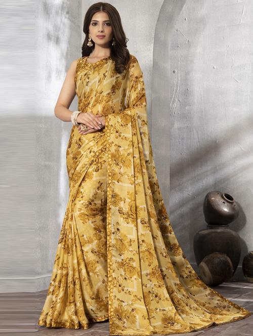 floral printed saree with blouse - 17336254 - Standard Image - 1