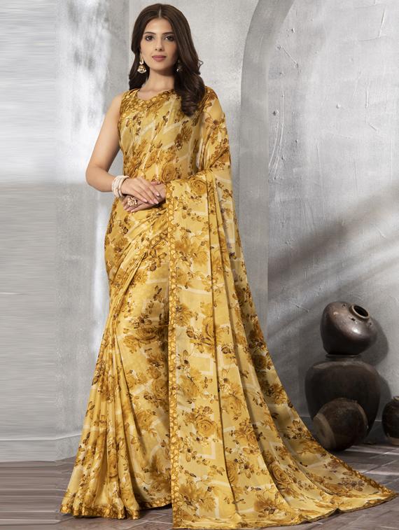 floral printed saree with blouse - 17336254 - Zoom Image - 1