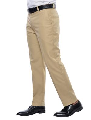 beige solid flat front formal trouser - 17336343 - Standard Image - 2