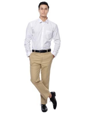 beige solid flat front formal trouser - 17336343 - Standard Image - 4
