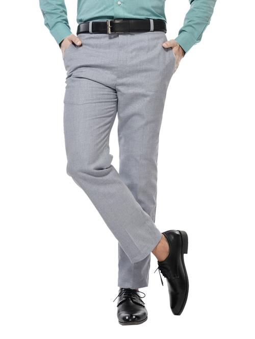 grey solid flat front casual trouser - 17336344 - Very Small Image - 1