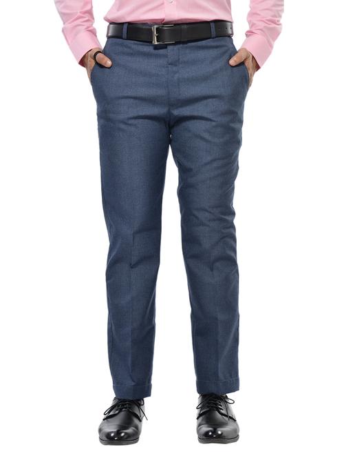 blue solid flat front formal trouser - 17336345 - Standard Image - 1