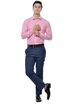blue solid flat front formal trouser - 17336345 - Standard Image - 4