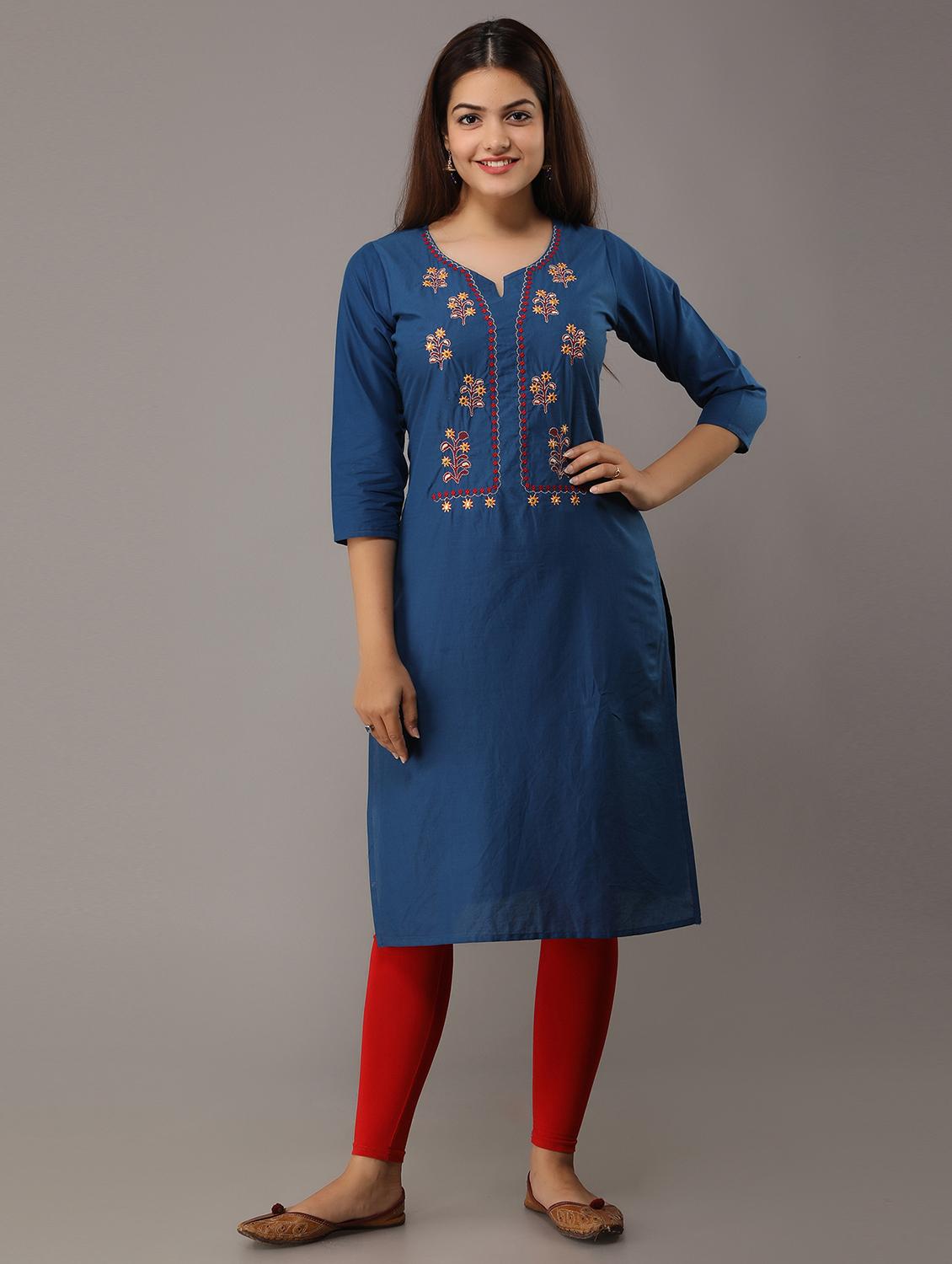yoke embroidered straight kurta - 17336427 - Zoom Image - 1