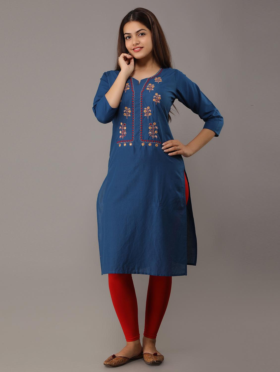 yoke embroidered straight kurta - 17336427 - Zoom Image - 2