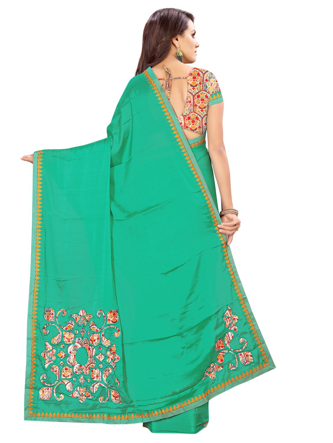 solid embroidered saree with blouse - 17336479 - Zoom Image - 2