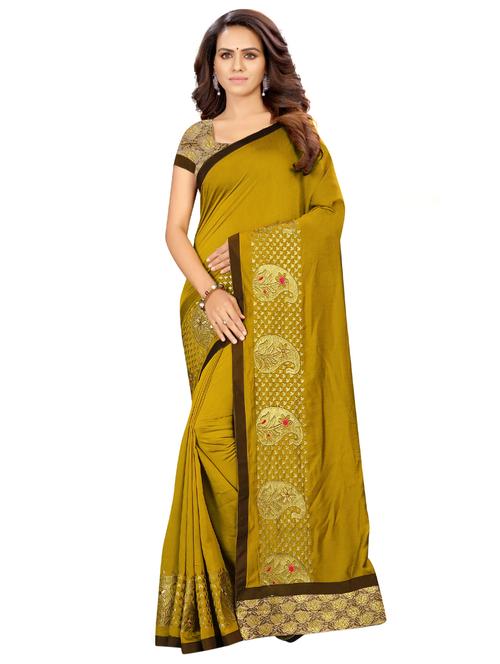 solid bordered saree with blouse - 17336483 - Standard Image - 1