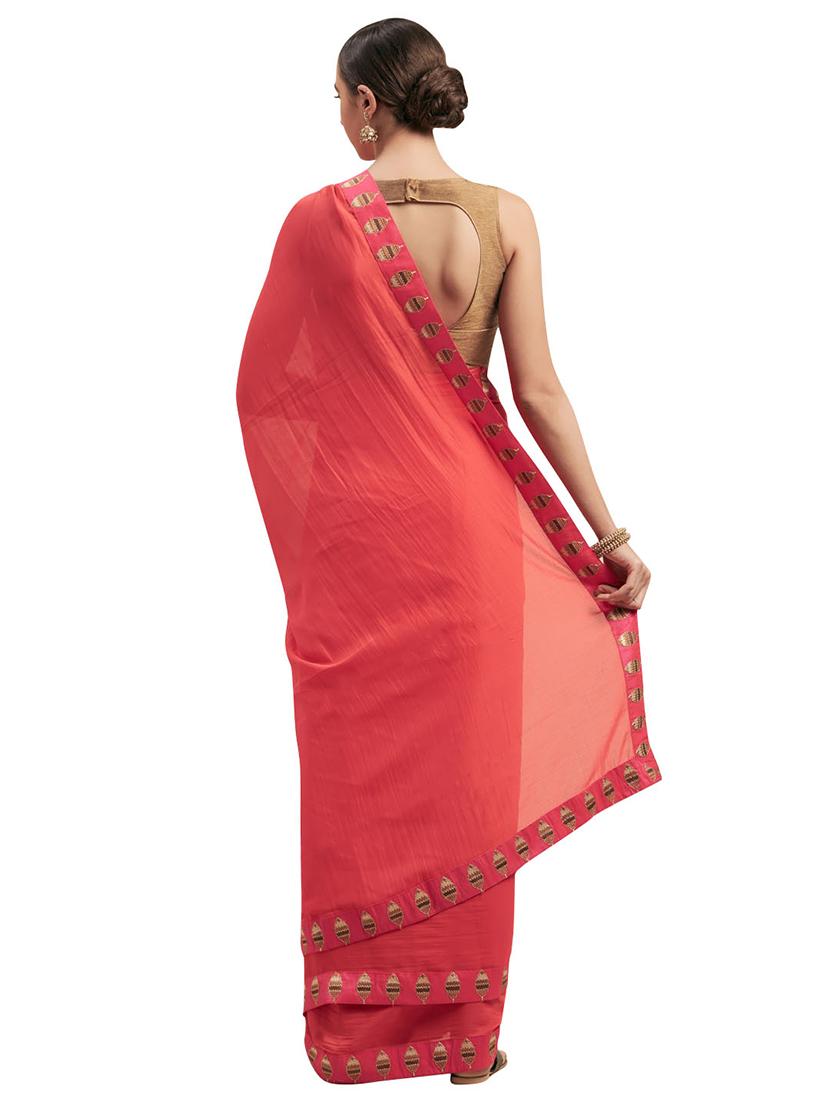 solid bordered saree with blouse - 17336488 - Zoom Image - 2