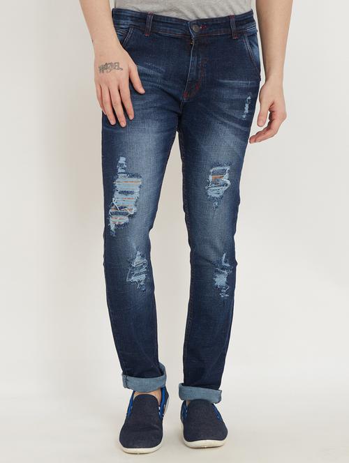 blue light washed distressed denim jeans - 17336531 - Very Small Image - 1