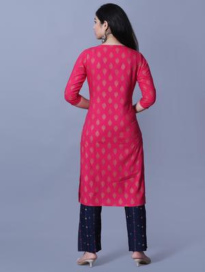 magenta kurta pant set - 17336564 - Standard Image - 4