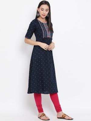 yoke embroidered a-line kurta - 17336594 - Standard Image - 2
