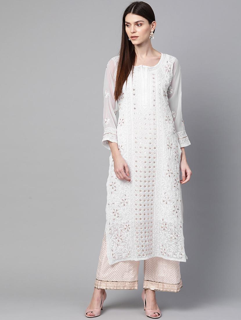 chikankari straight kurta - 17336756 - Zoom Image - 1