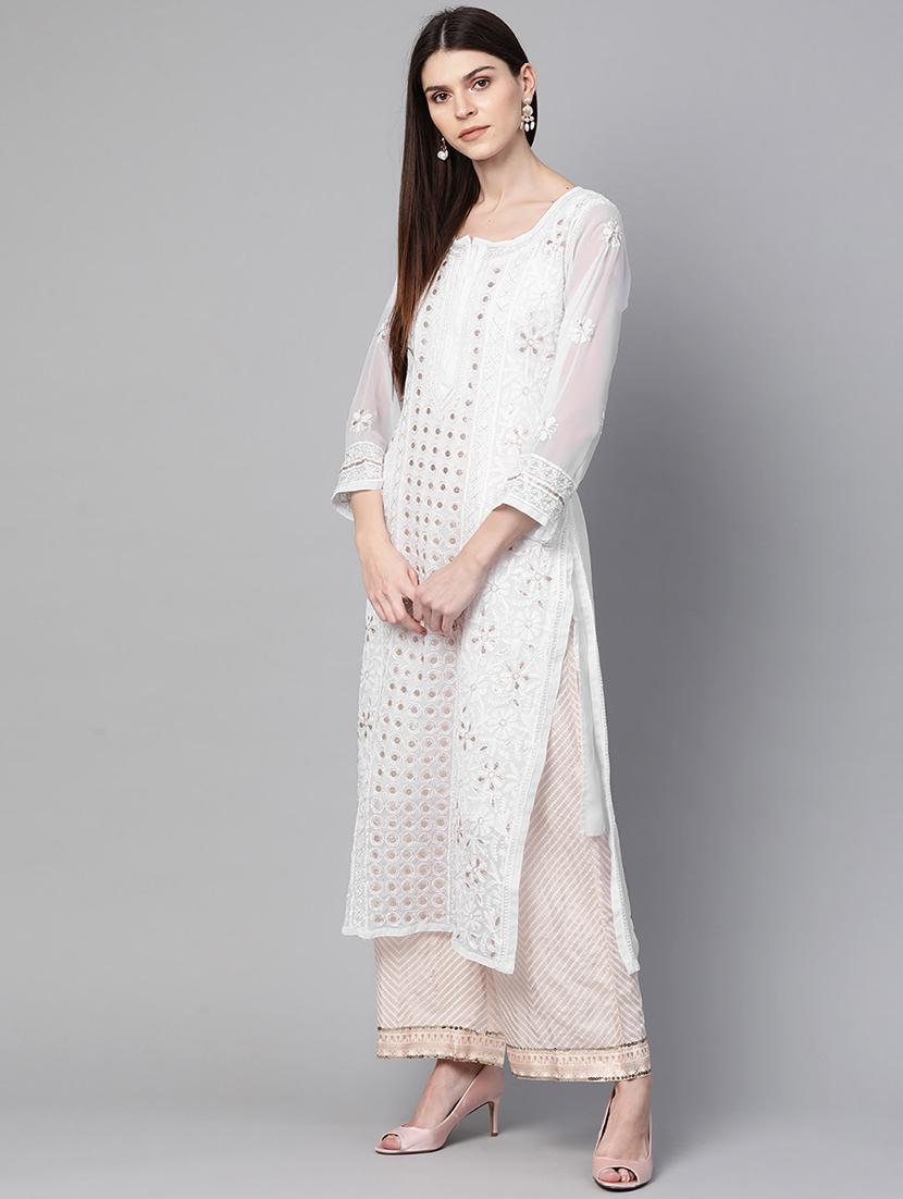 chikankari straight kurta - 17336756 - Zoom Image - 2