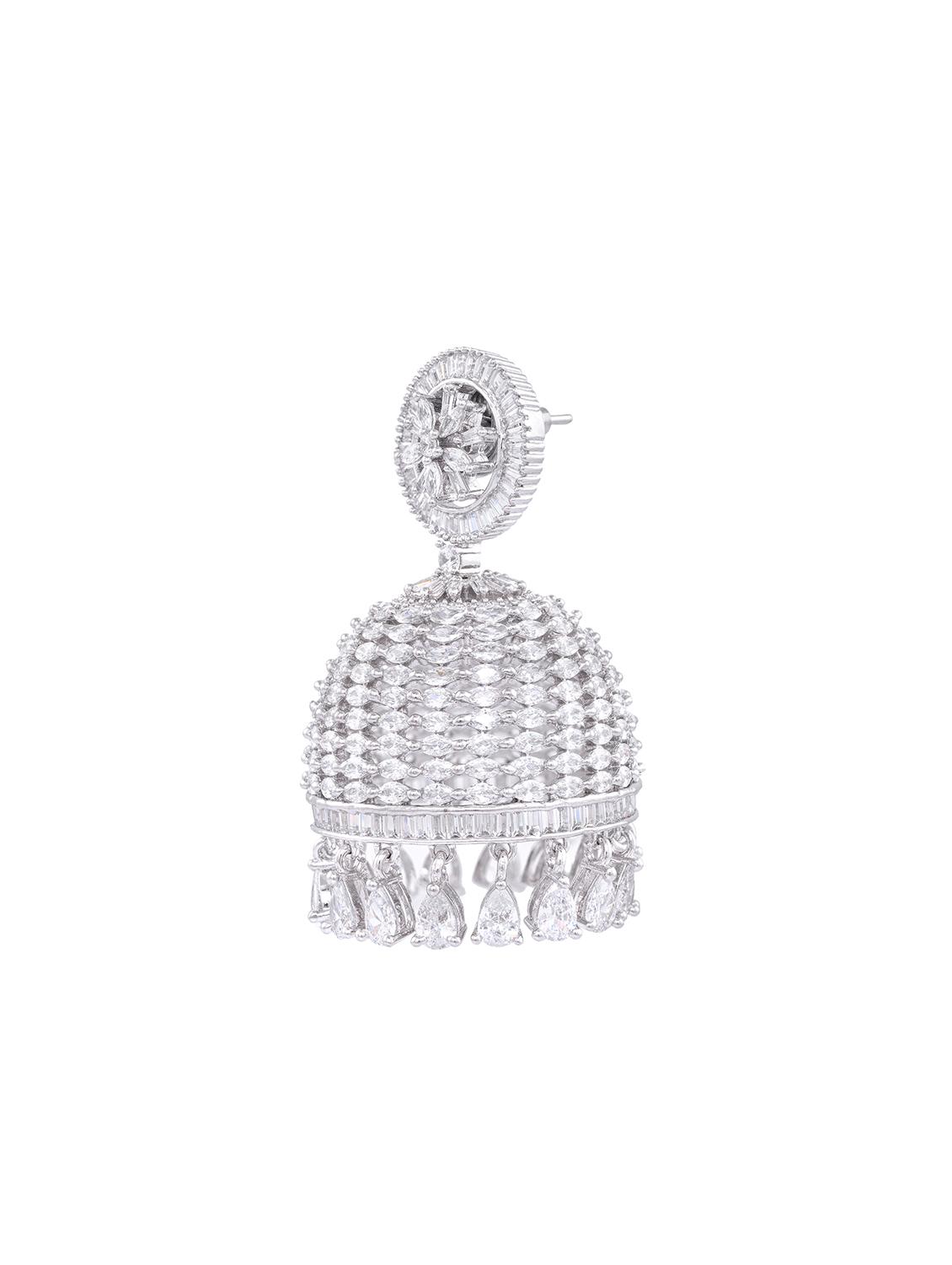 white brass jhumka earring - 17336784 - Zoom Image - 2