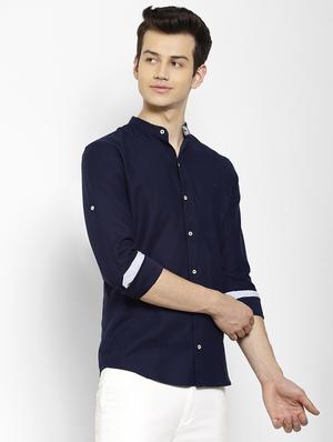 navy blue solid casual shirt - 17336948 - Standard Image - 3