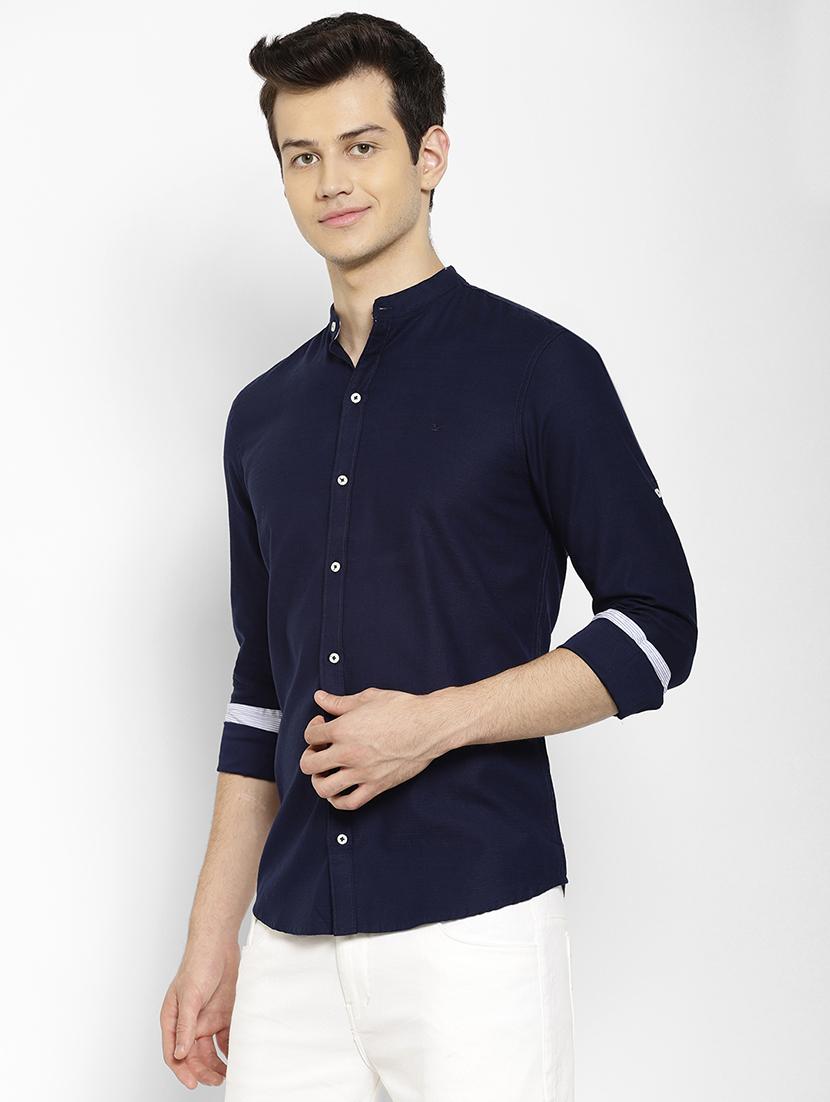 navy blue solid casual shirt - 17336948 - Zoom Image - 2