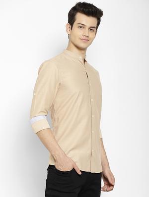 beige solid casual shirt - 17336949 - Standard Image - 3