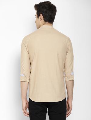 beige solid casual shirt - 17336949 - Standard Image - 4