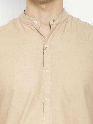 beige solid casual shirt - 17336949 - Standard Image - 6
