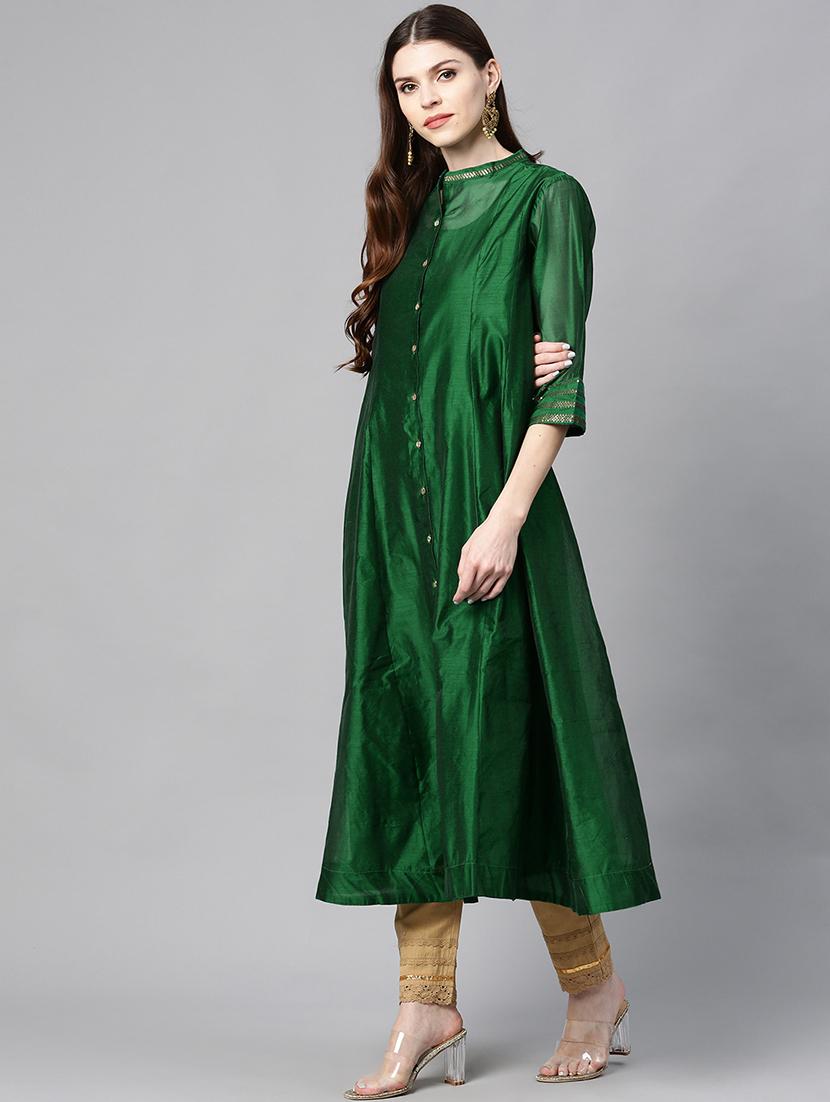 solid sequined anarkali kurta - 17336996 - Zoom Image - 2