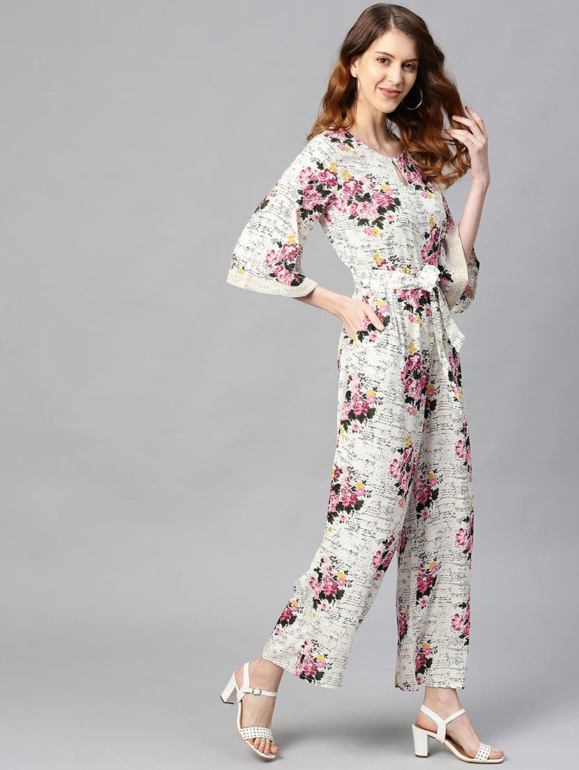 keyhole neck floral jumpsuit - 17337023 - Zoom Image - 2