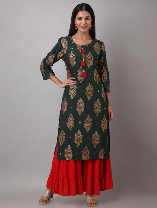 gold print kurta sharara set - 17337043 - Standard Image - 1