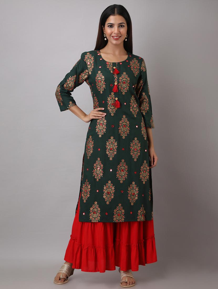 gold print kurta sharara set - 17337043 - Zoom Image - 1