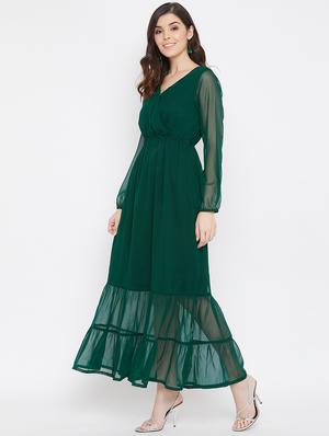 overlap neck bottle green dress - 17337071 - Standard Image - 2