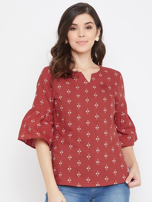 notch neck bell sleeves top - 17337074 - Standard Image - 1