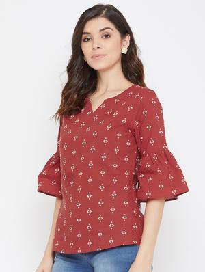 notch neck bell sleeves top - 17337074 - Standard Image - 2