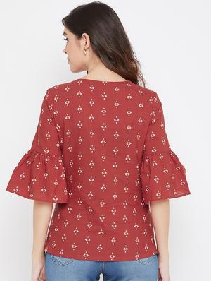 notch neck bell sleeves top - 17337074 - Standard Image - 3