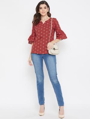 notch neck bell sleeves top - 17337074 - Standard Image - 4