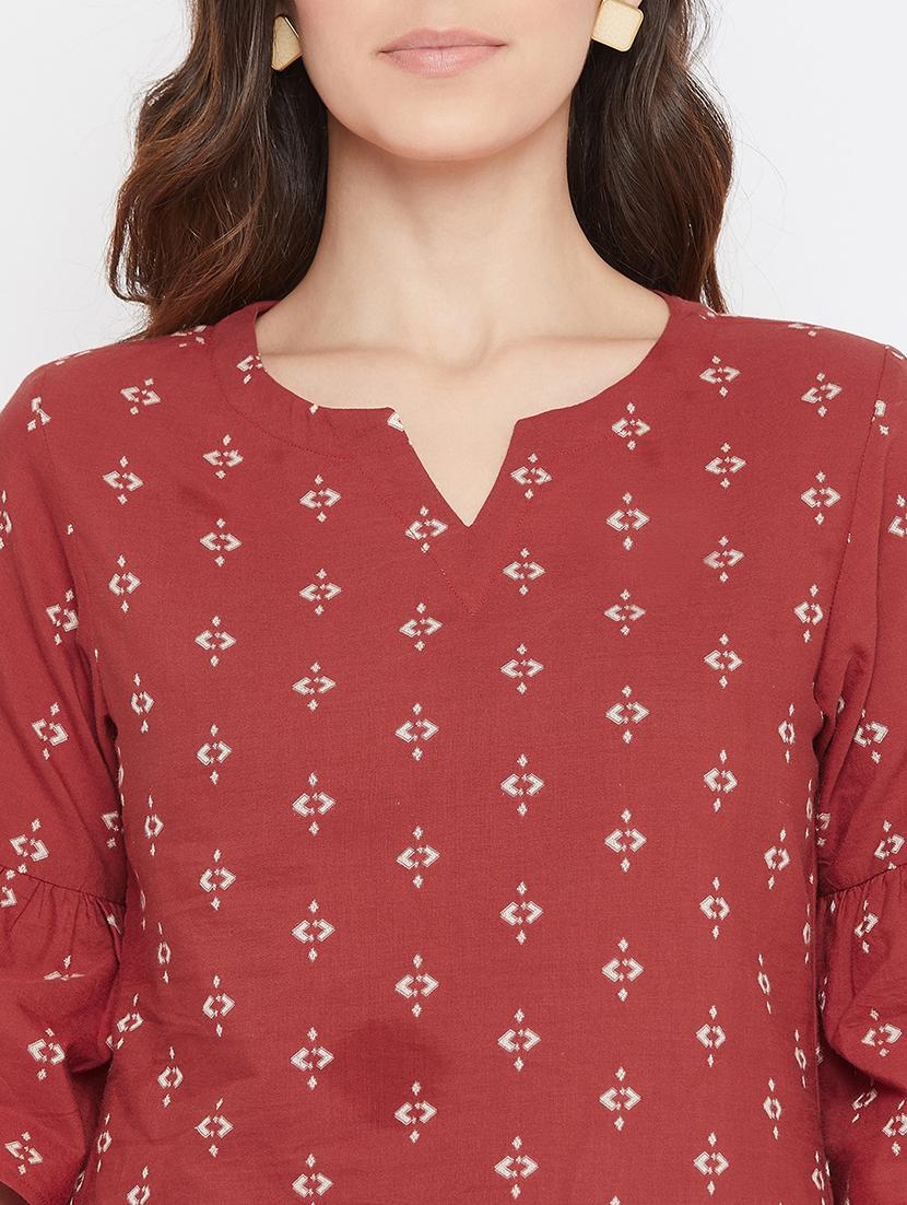 notch neck bell sleeves top - 17337074 - Zoom Image - 5